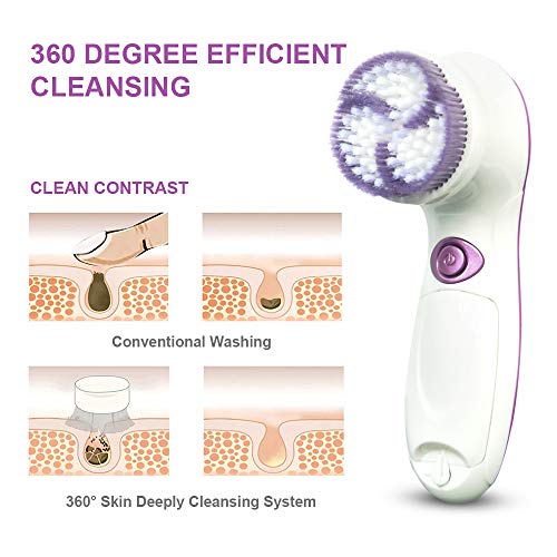 image for Feeke Facial Cleansing Brush, Waterproof Face Spin Brush set with 5 Br