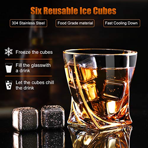 Whiskey Glasses, Set of 2 Scotch Glasses with Reusable Ice Cubes in Luxury Gift Box, Tumblers for Drinking Bourbon, Cognac, Irish Whisky, Large 11oz Premium Glass Tasting Cups for Men & Women