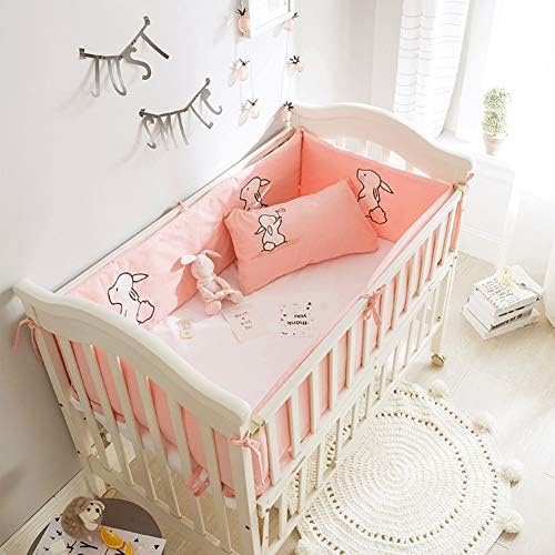 Rart 4 Piece Breathable Crib Bumper,Thicken Crib Rails Unisex Nursery Cradle Decor Crib Bedding Soft Cushion Safety Protector-Collision Resistant-pinkA 120x60cm(47x24inch)