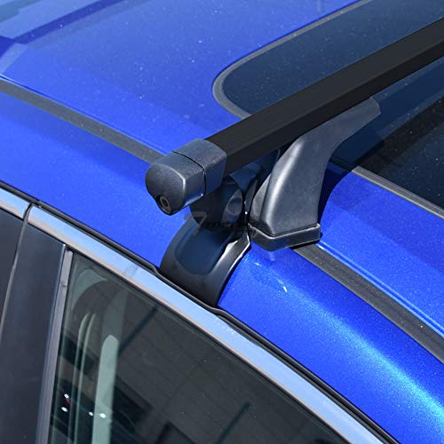 Topline Autopart Universal 50" Window Frame Square Style Aluminum Roof Rack Rail Cross Bars (Black) For 4 Door Models Vehicles