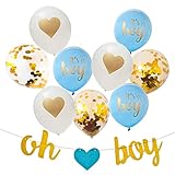 Baby Boy Shower Decorations, 13 Piece Set Includes Oh Boy Banner, Blue It’s a Boy Balloons, Confetti Balloons, Gold Heart Balloons and Baby Shower Planner for Memorable Event