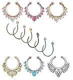 Fake nose ring,4Pcs Fake septum jewelry Nose Ring Hanger Clip On Clicker Crystal Piercing Non Piercing