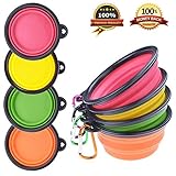 PetBonus 4-Pack Silicone Collapsible Dog Bowls, BPA Free and Dishwasher Safe, Portable and Foldable Travel Bowls-with 4-Color Carabiners Per Set