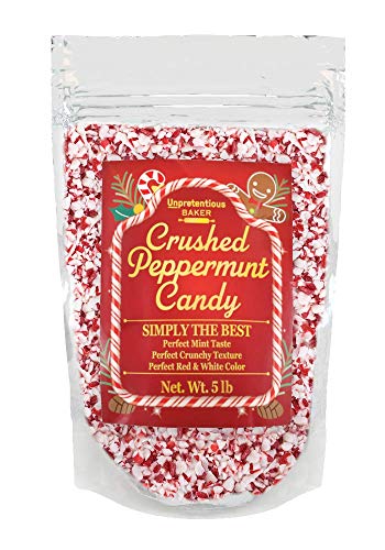 Crushed Peppermint Candy Pieces, 5 lb. by Unpretentious Baker, Crushed Candy Cane for Winter Baking, Treat Topping, Goodie Decorating, and Gift Giving. Gluten Free and Kosher.