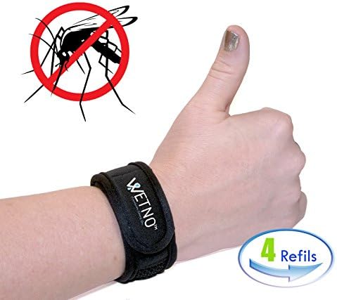 Anti-Mosquito Repellent Bracelet by Wetno Wrist Band For Any Occasion, With 4 Free Refills, All Natural, DEET-FREE, For Adults, &amp; Children Indoor &amp; Outdoor Insect Protection, (black)