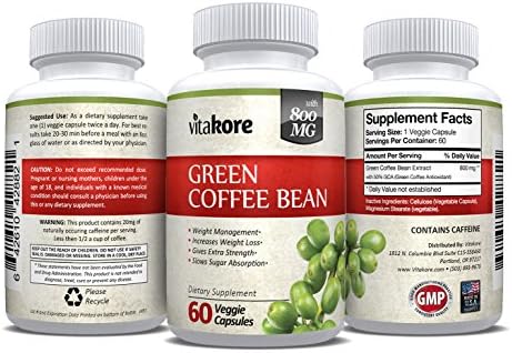 Vitakore Green Coffee Bean (GCA) | 800mg Natural Metabolism &amp; Energy Supplement | Promotes Healthy Weight Loss and Fat Burning | Appetite Suppressant | 60 Capsules