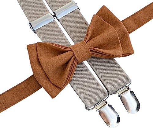Tan Suspenders & Bow Tie Set (Boy (7 - 12 yrs), Tan Suspenders, Copper Bow Tie)