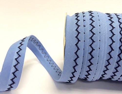 Navy Zig Zag Stitch on a Blue 18mm Prefold Bias Binding by Fany on a 2m Length (N.B. this is a cut from a roll)