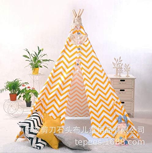 small boy Stripe Canvas Play Teepee Tent for Kids 100% Cotton (Yellow Stripe)