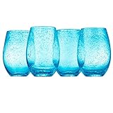 Artland Iris Stemless Glasses, Turquoise, Set of 4