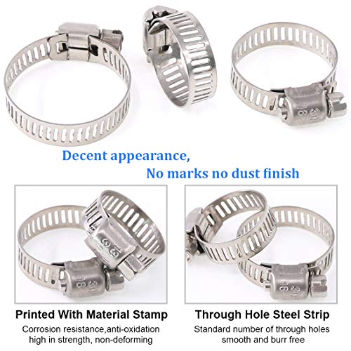Hose Clamp Set, Glarks 40-Pieces 304 Stainless Steel Adjustable 8-44mm Range Worm Gear Hose Clamps Assortment Kit, Fuel Line Clamp for Water Pipe, Plumbing, Automotive and Mechanical Application