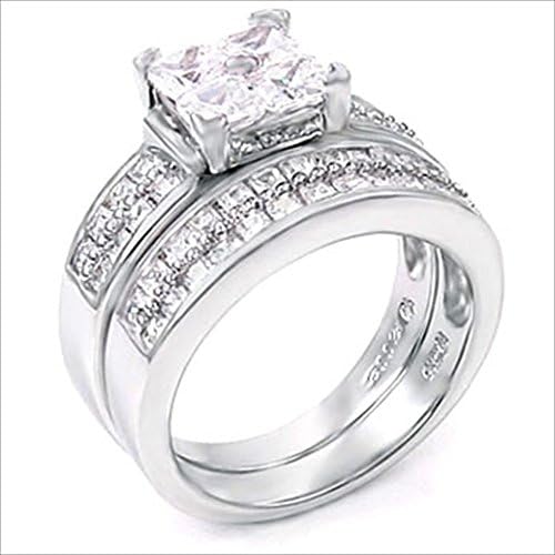 925 Silver Princess cut 3 ct (4 x .75 ct) Wedding ring designer Set