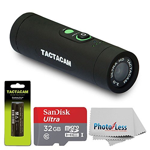 TACTACAM 3.0 With Custom Gun Mount + TACTACAM Rechargeable Battery + SanDisk Ultra 32GB microSDHC UHS-I Card with Adapter + Photo4Less Cleaning Cloth + Valued Accessory Bundle