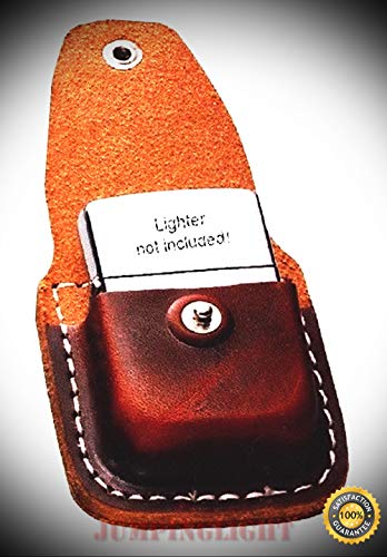 ZO17020 Lighter Pouch Brown Leather Attaches to Belt Clip Light – Premium Lighter Fluid (Comes Unfilled) – Made in USA!