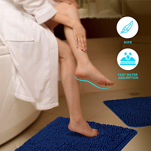 Secura Housewares Soft Microfiber Bathroom Rugs, 20 x 32 Inches Non Slip Bath Mat for Door, Bathroom & Kitchen with Water Absorbent, Machine Washable (Blue)