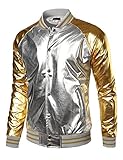 Coofandy Mens Metallic Nightclub Styles Zip Up Varsity Raglan Baseball Bomber Jacket,Silver(button Type),Large