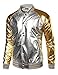 Coofandy Mens Metallic Nightclub Styles Zip Up Varsity Raglan Baseball Bomber Jacket,Silver(button Type),Large