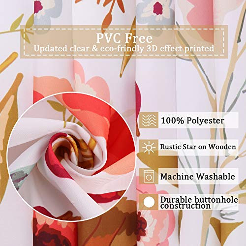 image for Uphome Floral Fabric Shower Curtain, Waterproof Colorful Chic Rose Flo