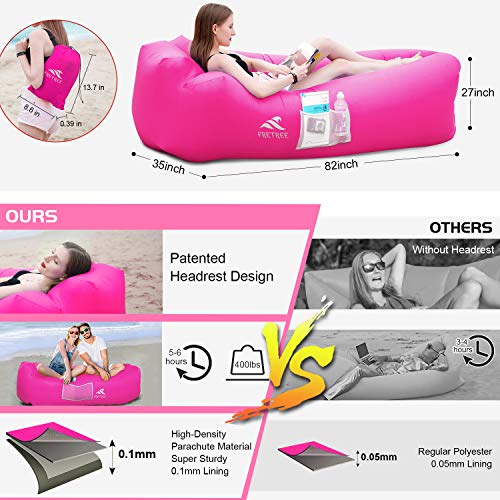 FRETREE Inflatable Lounger Air Sofa Hammock - Portable Anti-Air Leaking & Waterproof Pouch Couch and Beach Chair Camping Accessories for Parties, Travel, Camping, Picnics, Pool,Red - Thumbnail 2