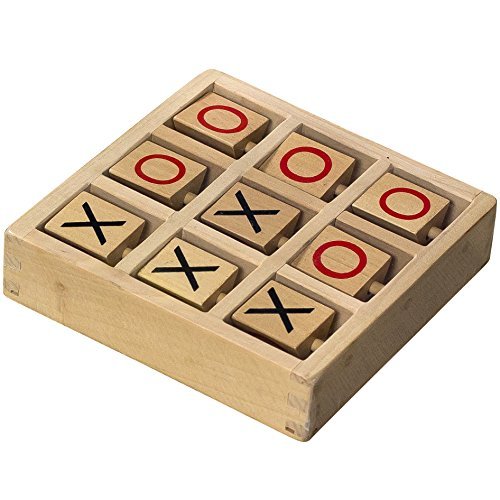 GrowUpSmart Tic-Tac-Toe Wooden Travel Board Game with Fixed Pieces
