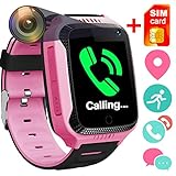 GPS Tracker Smart Watch for Kids - GPS Locator Pedometer Fitness Tracker Touch Camera Games Light Touch Anti Lost Alarm Clock Smart Watch Bracelet Compatible with iPhone Android (Pink)