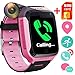 GPS Tracker Smart Watch for Kids - GPS Locator Pedometer Fitness Tracker Touch Camera Games Light Touch Anti Lost Alarm Clock Smart Watch Bracelet Compatible with iPhone Android (Pink)