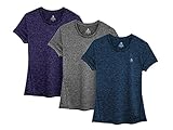 icyzone Women's Ultimate Short-Sleeve Workout Running Yoga Fitness Sports tshirts (L, Royal Blue/Purple/Charcoal)