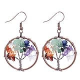 Tree of Life Pendant Vintage Retro Dangle Earrings Chakra Gemstone Jewelry Mothers Day Gift