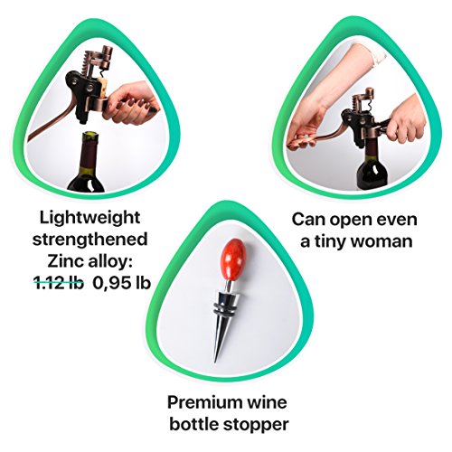 Wine Opener - Wine Accessories - Wine Corkscrew - The Best Wine Tool Kit For Women - Large Manual Wine Set For Men - Lever Cork Opener