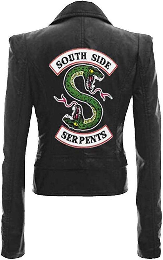 Riverdale Southside Serpents Biker Gang Black Faux Leather Jacket Zip Up Archie Andrews Betty Cooper Costume for Men Women