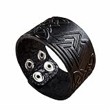 Real Leather Viking Valknut Bracelet 6.3”- 7” Wrist Adjustable Black Cuff Wrap Punk Wristband Stylish Accessory Gift Box