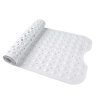 AWinEur weiß Badewanne Matte | Extra Lang Umweltfreundliche TPR Gummi Badematte Dusche Badewanne Matte mit Saugnäpfen 100 cm 