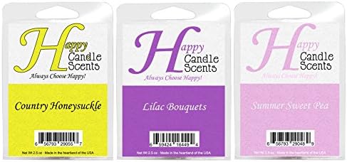 HCS Floral Themed 3-Pack of Highly Scented 2.5 oz Wax Melts Country Honeysuckle, Lilac Bouquets and Summer Sweet Pea