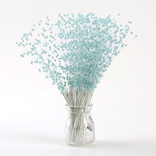 100pcs/Lot ABS Pearl Spurting Beads Sticks Bridal Wedding Bouquet Cakes Toppers Party Supplies Decoration (blue)