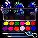 Glow in The Dark Paint - UV Reactive Fluorescent Face & Body Paint - 12 x 10ml Professional Best Quality Paints - Glow in The Dark Blacklight Reactive Costume Makeup Party Supplies - Free Stencils