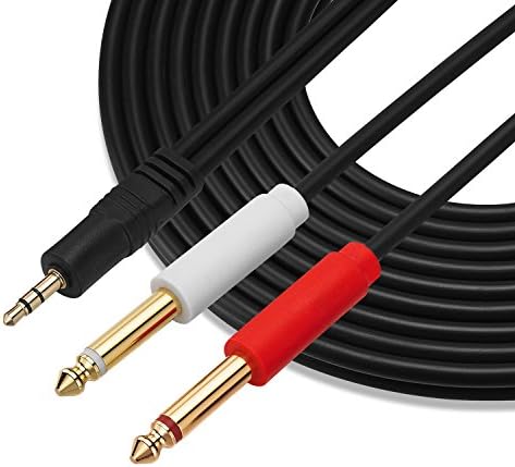 Gold Plated 3.5 mm TRS to Dual 1/4 inch TS Premium Stereo Breakout Cable for Connecting iPhones, iPods, iPads, Mac, Laptop, or Audio Device to Pro Audio Gear (10ft/3M)