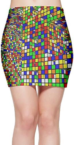 Hj21GFHJ Rubik's Cube World Slim Tight Mini Skirt Ease To Comfort Stretchable Above Knee Pencil Skirt M