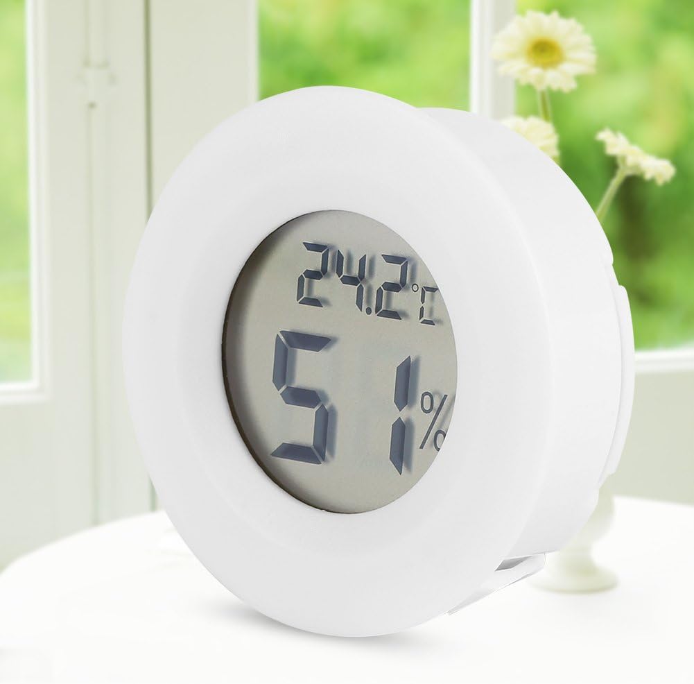 Reptile Temperature and Humidity Monitor LCD Round Plastic White Digital Thermometer Hygrometer for Small Aquarium Lizard Spider Turtle Terrarium Tank - Image 3
