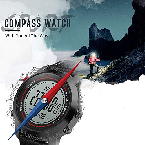 Men Digital Sports Watches with Compass Pedometer Altimeter Barometer Military Waterproof Wristwatch with Leather Band