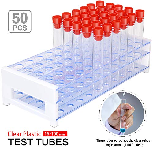 Test Tubes with Rack, YGDZ 50pcs 16x100mm Clear Plastic Test Tubes with