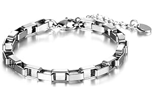 Pitmmord Punk Rock Rectangle Adjustable Link Bracelet Stainless Steel Box Chain Bracelet