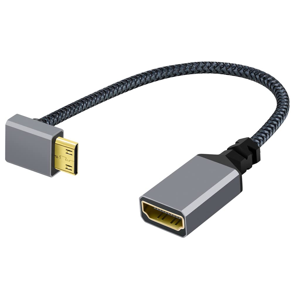 NFHK 4K Type-C Mini HDMI 1.4 Male 90 Degree Up Angled to HDMI Female Extension Cable for DV MP4 Camera DC Laptop