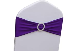 Gankar Spandex Purple Chair Sashes 50 Pack, Chair Bands with Buckle Slider for Wedding Party Folding Chairs Decor
