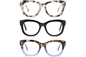 LADEESSE Readers for Women Oprah Style 3 Pack Square Oversized Reading Glasses with Spring Hinge Blue Light Blocking Ladies