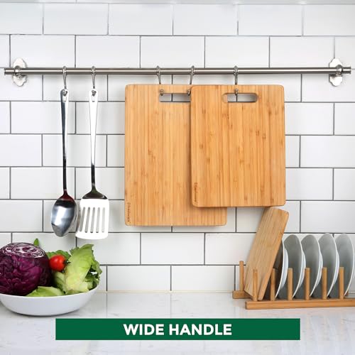 Freshware Bamboo Cutting Boards for Kitchen [Set of 3] Wood Cutting Board for Chopping Meat, Vegetables, Fruits, Cheese, Knife Friendly Serving Tray with Handles