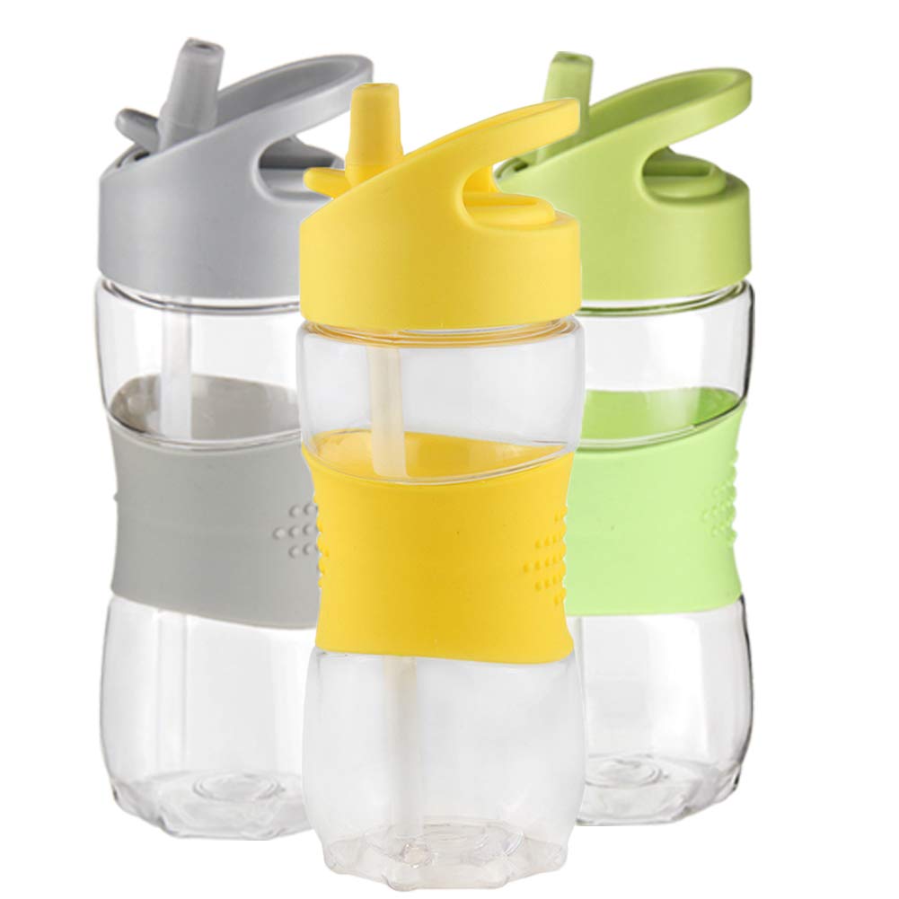 Sivaphe Children Water Bottle Tritan | 350ml Kids Drinking Bottles with Handle and Silicone Straw for Camping, School, Outdoor Activities, Travel, Hiking,Yellow