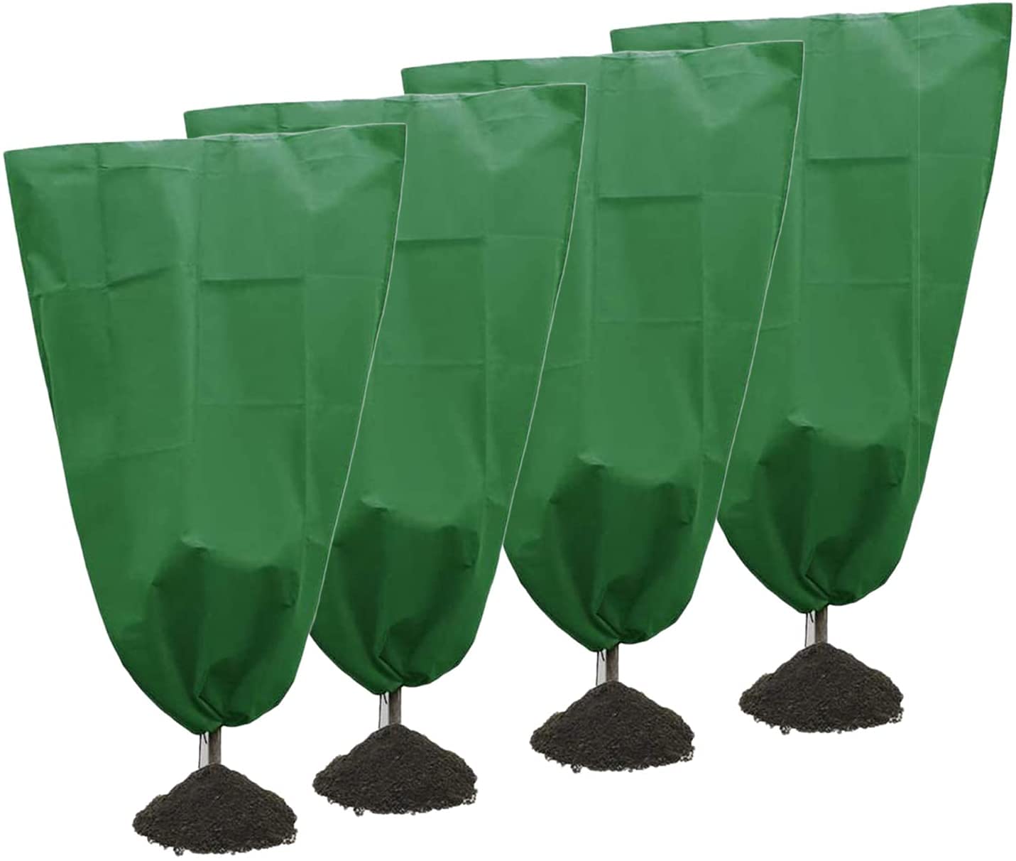 Drawstring Plant Covers - Plant Winter Protection Anti-freeze Jacket, Green Breathable Warm Plant Protection Cover Bags Heavy Duty Plant Cover for Frost, Bugs, Birds, Ultraviolet Light (4 Pack)
