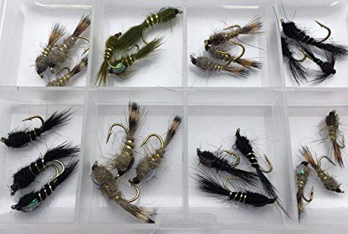Fly Fishing Hares Ear NYMPHS + FREE FLY BOX Size 10-14 Trout Flies UK 24 Flies