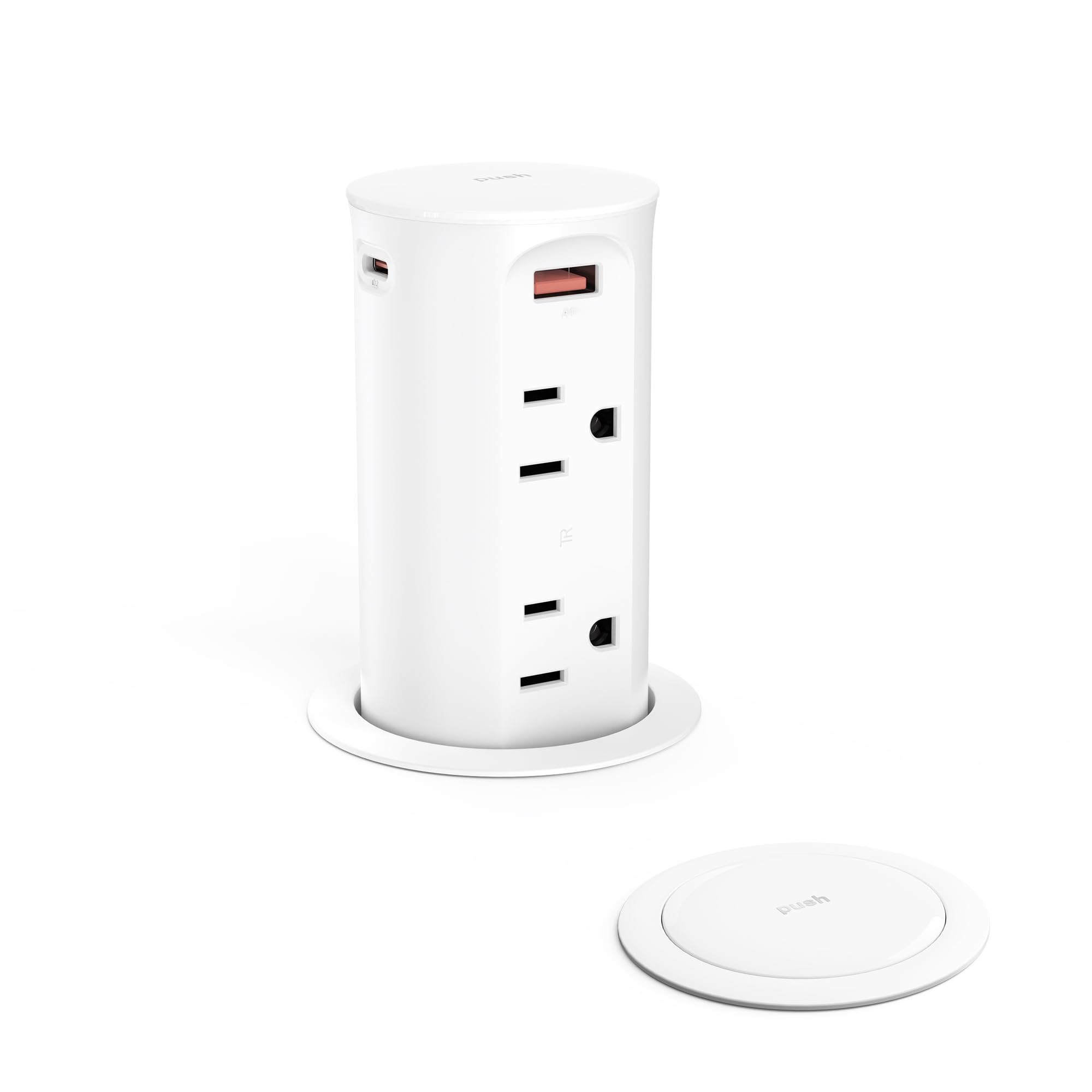 Photo 1 of Pop up Outlet for Countertop,65W USB C Fast Charging Port,2.5-inch Hole Desktop Power Grommet,Recessed Power Strip,4 Outlets 4 USB Ports,15Amp Tamper Resistant Receptacle,ETL Listed (White)