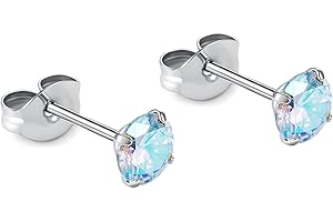 BELEZADOSAS 1 Pair Implant Grade Titanium Stud Earrings Set Hypoallergenic 3mm 4mm 5mm 6mm Cubic Zirconia G23 Titanium Earring Studs for Women Girls Men for Sensitive Ear